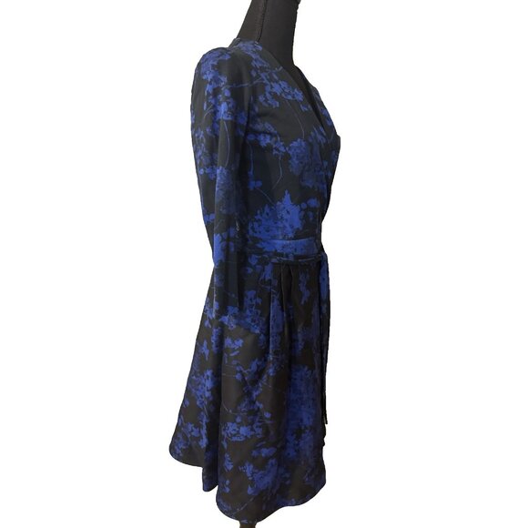 DVF Diane Von Furstenberg Valerie Wrap Dress 6 Small Blue Black Wool Silk Cotton - Picture 5 of 16